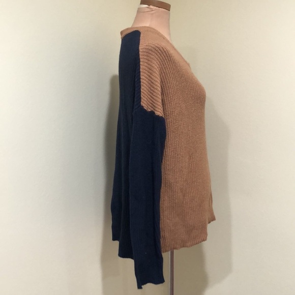 Madewell Thompson Pocket Sweater Size Small Camel Brown Navy Blue Colorblock - Picture 3 of 11